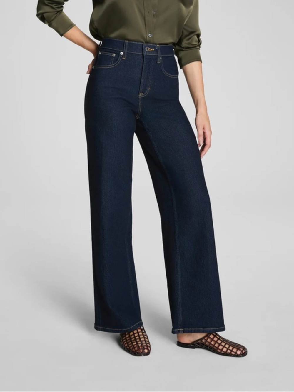 Spanx Authentic 360 Wide Leg Jeans Marina Dark Wash Size Small Petite 21836